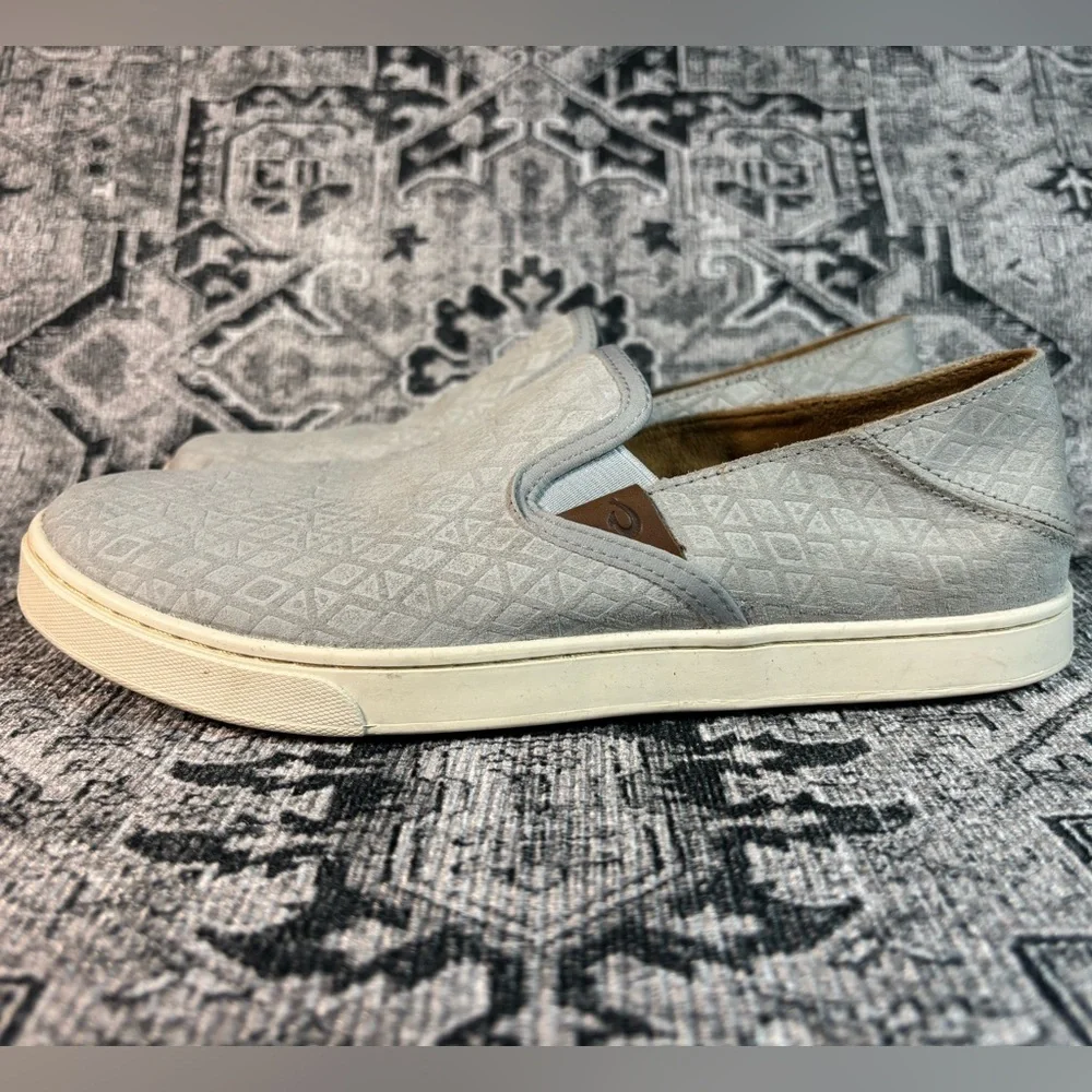 Olukai Women’s Pehuea‎ Slip-On Sneaker Light Gray Leather Size 8.5